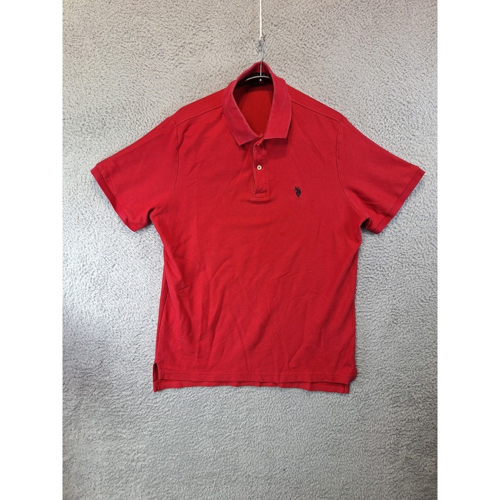 U.S. Polo Assn. Polo Shirt Mens Large Red Golf Performance Pique Pony Logo‎ Slit